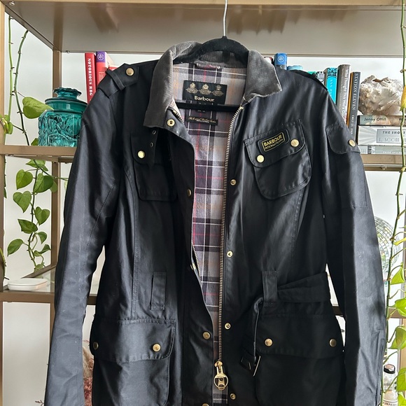 Barbour Women’s International Black Moto Waxed Cotton Jacket (US 12) - Picture 2 of 5